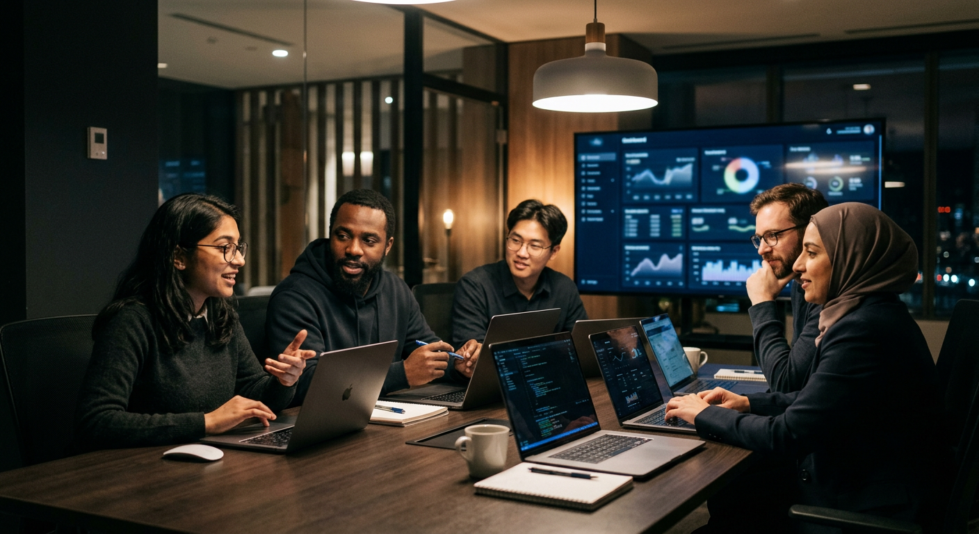 MindsOne AI engineers and consultants collaborating on an agent deployment